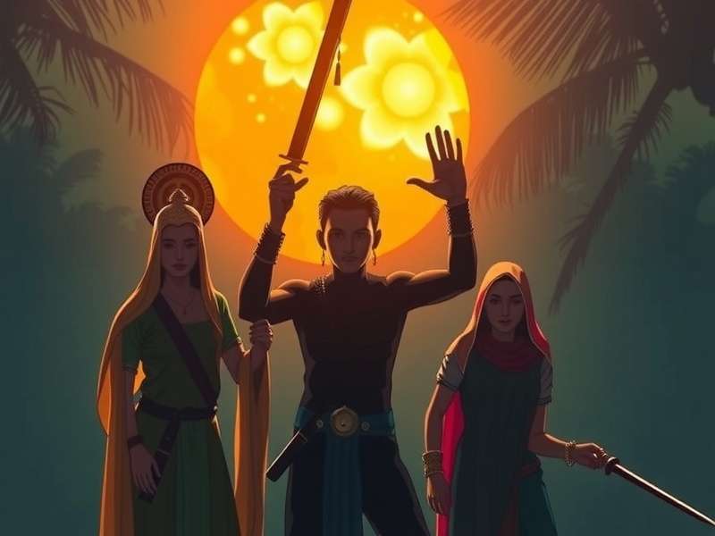 Arambol Assassins story scene showing shadow warriors in traditional Indian attire